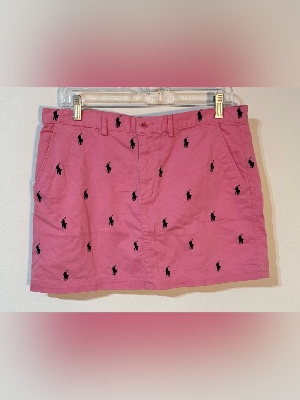 Ralph Lauren 100% cotton hot Pink Mini Skirt w/dark blue pony Polo Embroider